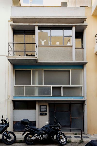 Greek architect Dionisis Sotovikis expanded a home and studio by Greek modernist Aristomenis Provelengios into a mazelike town house on a street in Athens’s Kypseli neighborhood. Provelengios used industrial materials, including metal-framed windows—to construct a building on the cusp between international modernism and brutalism. It was completed around 1956. Sotovikis connected it to the upper unit and basement of the adjacent building using a few creative architectural work-arounds.