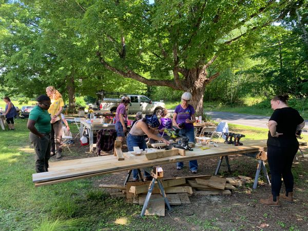 The Women’s Carpentry Weekend held by Mill Hollow Works took place outside.