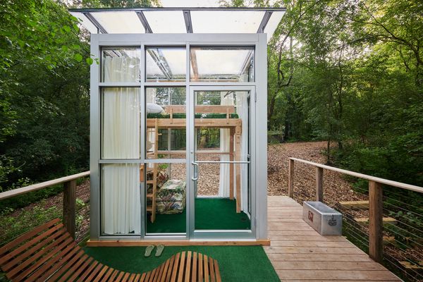 The units rest on decks, which give guests usable outdoor area.