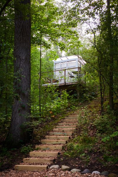 Camp Wandawega’s newest accommodations are two glass boxes originally built as office pods during the pandemic.