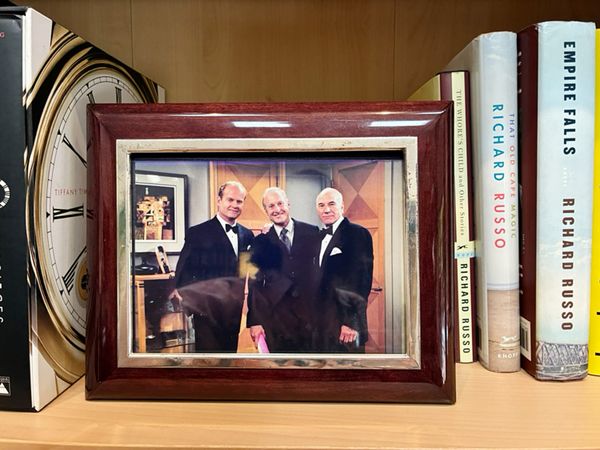 Joe on set with Kelsey Grammer and Sir Patrick Stewart, a literal Knight.
