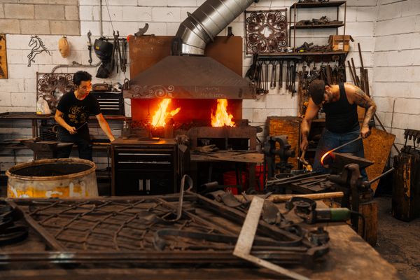 Under blacksmithing program chair Matt Garton, students create a variety of architectural objects like sculptural handrails, gates, grilles, and light fixtures.