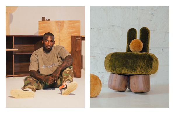 Play.Room’s Robby Simon crafted the Toadstool chair—which is formally titled PC-1 (Play.Room Chair 1)—using solid walnut for the legs and a Pierre Frey velvet fabric.