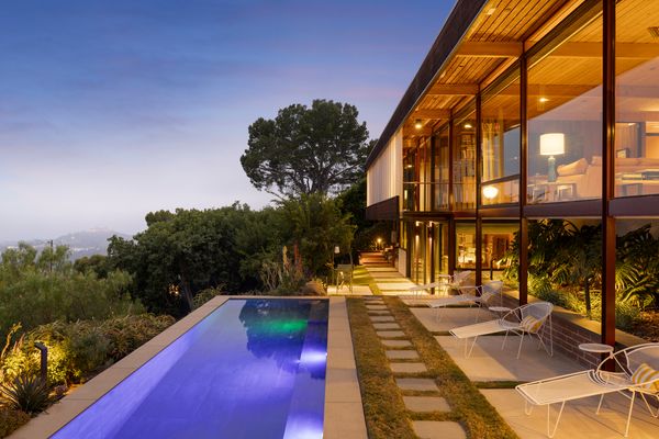 The Byron Lamar &amp; Agnes M. Johnson House, built in 1953, is a 1,926-square-foot house that sits high in Brentwood’s Crestwood Hills, where architect Craig Ellwood used a slender steel frame to carry the main level over the slope.