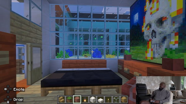 A bedroom in Tomlin’s aquarium apartment building