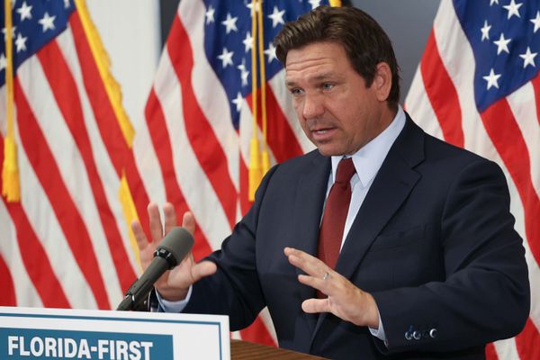 Florida Gov. Ron DeSantis speaks about his proposal for Florida to become the first state to abolish property taxes during a news conference at the Florida REALTORS headquarters in Orlando, Florida, on March 31, 2025.