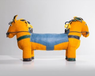 The Double-Face Pony version of Renate Müller’s line of therapeutic horses, is carefully produced out of jute and leather. These cheerful tools have actually been tested in various hospitals and clinics throughout Germany, with continuously positive results. Photo by Joe Kramm/R & Company. 