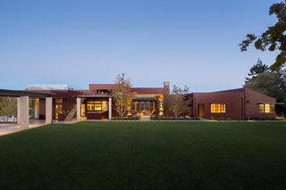 The rain screen cladding on the Rolling Hills Estate helps the house breath while reducing heating and cooling needs. The residence also includes an underground water retention system and a living green roof that helps manage storm runoff.