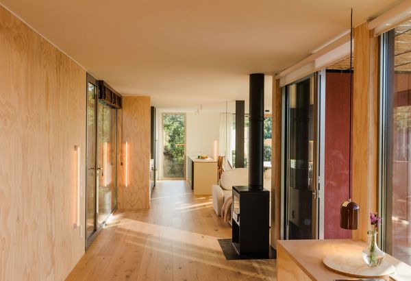 "Oak and cork flooring add warmth, texture, and a sense of calm,