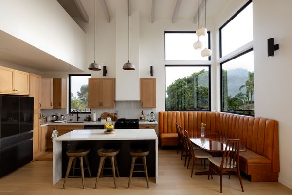 Sarah and Brant Barrah combined off-the-shelf elements like quartzite counters and oak cabinets with glazed ceramic ARTO