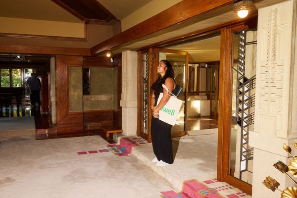 Frank Lloyd Wright designed rugs and art-glass windows for the Hollyhock House in addition to furnishings. Aline Barnsdall, who commissioned the design, donated the house with just under 12 acres to the City of Los Angeles in 1927.