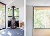 Wood-burning fireplace at Living Room (L); Window casing detail (R) Photo 19 of North Fork Bay House modern home