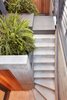 Modern home with Outdoor, Concrete Patio, Porch, Deck, Raised Planters, Wood Fences, Wall, Small Patio, Porch, Deck, Front Yard, Stone Patio, Porch, Deck, Metal Fences, Wall, Hardscapes, Metal Patio, Porch, Deck, Horizontal Fences, Wall, Concrete Fences, Wall, Gardens, Pavers Patio, Porch, Deck, Vertical Fences, Wall, Walkways, Landscape Lighting, and Wood Patio, Porch, Deck. Chenery - Stair Detail Photo 5 of Chenery