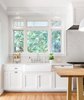 Modern home with Marble Counter, Ceramic Tile Backsplashe, Light Hardwood Floor, Colorful Cabinet, Wood Tread, Wood Railing, and Kitchen. Kitchen Photo 7 of Land Park Drive