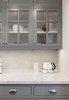 Modern home with Marble Counter, Light Hardwood Floor, Ceramic Tile Backsplashe, Wood Tread, Wood Railing, Recessed Lighting, Kitchen, and Colorful Cabinet. Kitchen Photo 10 of Land Park Drive