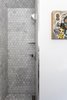 Modern home with White Cabinet, Stone Slab Backsplashe, Bath Room, Open Shower, and Stone Tile Wall. Shower Photo 8 of Jensen