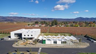 An aerial view of the Ashes &amp; Diamonds winery and tasting room.