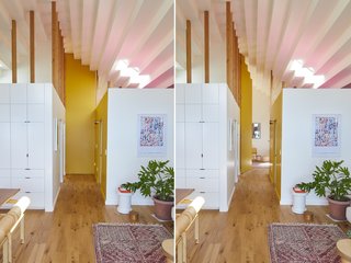 A 15-foot door with a stepped top edge joins the stepped ceiling, and closes the master bedroom to the rest of the home.