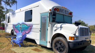 The Binkerds raised the skoolie’s ceiling height two feet so it now measures eight feet, which gives the tiny home a feeling of spaciousness.