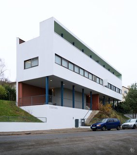 The Weissenhofsiedlung (Weissenhof Estate)—an experimental housing development on the outskirts of Stuttgart—is home to this two-family structure, Houses 14 and 15. Designed by Le Corbusier and Pierre Jeanneret in 1927, it's one of the earliest examples of the Five Points of a New Architecture.