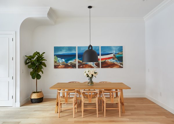 A pendant lighting hangs from the almost 11-foot ceiling.
