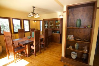 The dining room with period-appropriate light fixtures