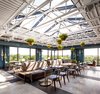 Modern home with Dining Room, Chair, Slate Floor, and Table. The dining area enjoys panoramic elevated views of the city. Photo 10 of The Broadview Hotel