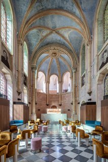 A peek at the striking contemporary lounge bar located in the historic 19th-century chapel.