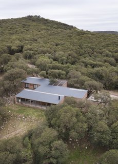 An aerial view of Casa JB shows its three volumes. 