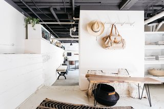 The basement was transformed into a cool, modern office/studio space with an industrial vibe. 