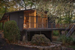 The post-and-beam home has a classic midcentury profile. 