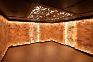 There is even a salt cave with backlit walls of pink Himalayan salt.
