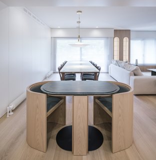 The chairs slide out when needed.