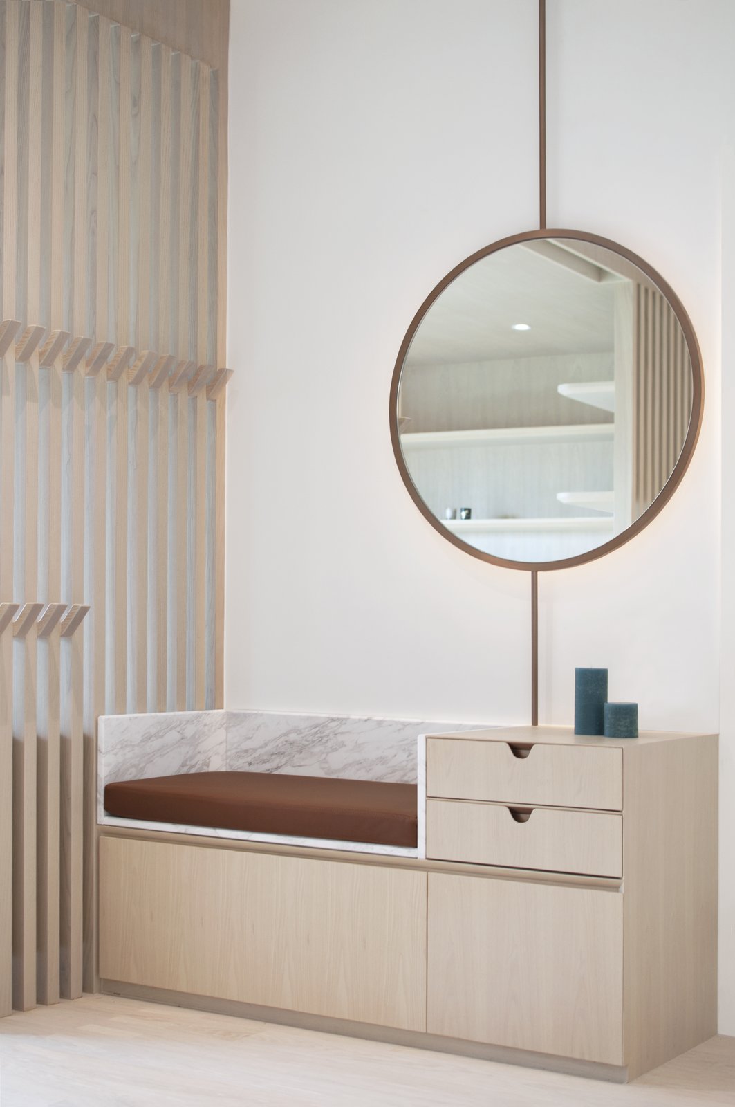 bench cabinet with drawers on Photo 4 Of 16 In This Urban Cocoon Is A Soothing Apartment In The Middle Of Hong Kong Dwell