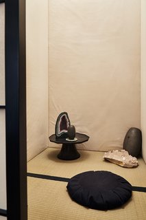 A look into Reddy's private meditation space in her New York City office. "I think the open office model, which was on its way out, maybe now be definitely weaned out of most design strategies. Screens and guards that are cleanable will become an addition to cubicles, and I think we will see a healthy cross-pollination of materials generally used in health care design with other sectors, like commercial and hospitality design," she says.