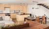 Modern home with Living Room, Pendant Lighting, Two-Sided Fireplace, Recessed Lighting, Gas Burning Fireplace, Concrete Floor, and Sofa. Living room with succulent planter, pendant lighting, polished concrete floor, bamboo cabinets, cable railing, and recessed lighting Photo 7 of Houseboat H