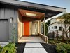 Siding is Hardi-Panel board and batten. The ceiling is rift oak. Photo of Trestle Glen Modern modern home