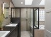 Adding space at this wing of the home allowed for inclusion of this curb-free shower, tub area and generous walk-in closet in the master bathroom, a new laundry room, and a second bathroom for family and guests. Originally, there was only one bathroom in this part of the home that all bedrooms shared. Photo 7 of The Ping Pong Home modern home