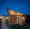 Modern home with Exterior, Wood Siding Material, Shed RoofLine, and House Building Type. Master bedroom siding and ceiling clad in Western Red Cedar. Sliding glass doors from Western Window Systems Photo 4 of Cardiff with A Side of Ranch
