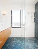 Modern home with Bath Room, Engineered Quartz Counter, Cement Tile Floor, Open Shower, Wall Lighting, Ceramic Tile Wall, Undermount Sink, and Soaking Tub. view of the vanity and shower in the master bathroom with cement tile Photo 5 of Glen Park House