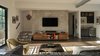 Modern home with Living Room, Sectional, Console Tables, Coffee Tables, Ceiling Lighting, Chair, and Dark Hardwood Floor. Inside, exposed duct work and block accent walls maintain the home's urban appeal. The home feels relaxed, inviting and warm despite its traditionally industrial features. Photo 8 of 400SOLA