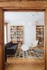 Modern home with Living Room, Sofa, Recliner, Chair, Pendant Lighting, Accent Lighting, Medium Hardwood Floor, and Light Hardwood Floor. Study fitted out with new custom white oak bookshelves Photo 5 of Brooklyn Brownstone
