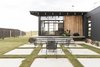 Modern home with Outdoor, Grass, Concrete Patio, Porch, Deck, Side Yard, Wire Fences, Wall, Large Patio, Porch, Deck, Horizontal Fences, Wall, and Pavers Patio, Porch, Deck. Courtyard Photo 16 of The Golf Course House