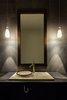 Modern home with Bath Room, Pendant Lighting, Stone Counter, and Vessel Sink. Powder room Photo 6 of Modern Cabin in Ste-Adele