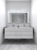 Custom vanity with solid surface counter-top and fascia at the Master Bathroom. The recessed medicine cabinet with integral lighting is by Sidler. Photo 16 of Telegraph Hill Periscope modern home