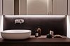 Modern home with Bath Room, Enclosed Shower, Alcove Tub, Ceiling Lighting, Recessed Lighting, Medium Hardwood Floor, Wood Counter, Vessel Sink, and Two Piece Toilet. Master Bathroom Photo 4 of The Bosio's house