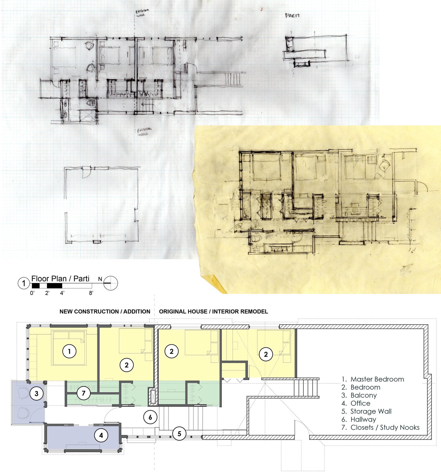 Sketches, parti, & Floor plan