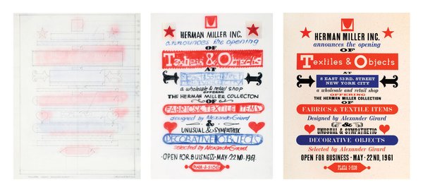 This poster was designed by Alexander Girard and made for Herman Miller Furniture Company for the opening of Textiles & Objects Shop in 1961.