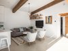 Reclaimed timber beams from a dismantled Vancouver warehouse. The flooring is a concrete micro-topping over a heated concrete slab. Photo 13 of 'Two Birds' Infill House modern home