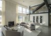 Modern home with Living Room, Chair, Sofa, Coffee Tables, Console Tables, End Tables, Ottomans, Recessed Lighting, Floor Lighting, Concrete Floor, and Wood Burning Fireplace. Living room Photo 8 of Long Island Sound House